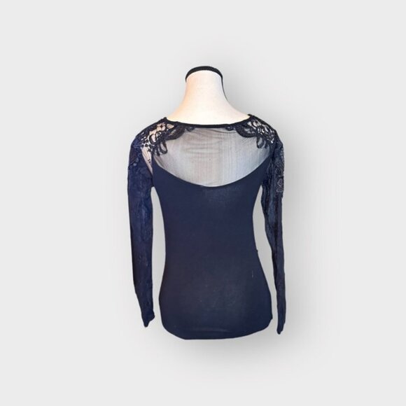 Women’s Vintage Designer Black Collection Medium Mesh Appliqué Embroidered Top M - Picture 6 of 9